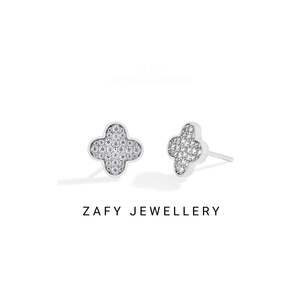 Raya Clover Spakling Round Cut Full D VVS1 Color Moissanite S925 Silver ear studs