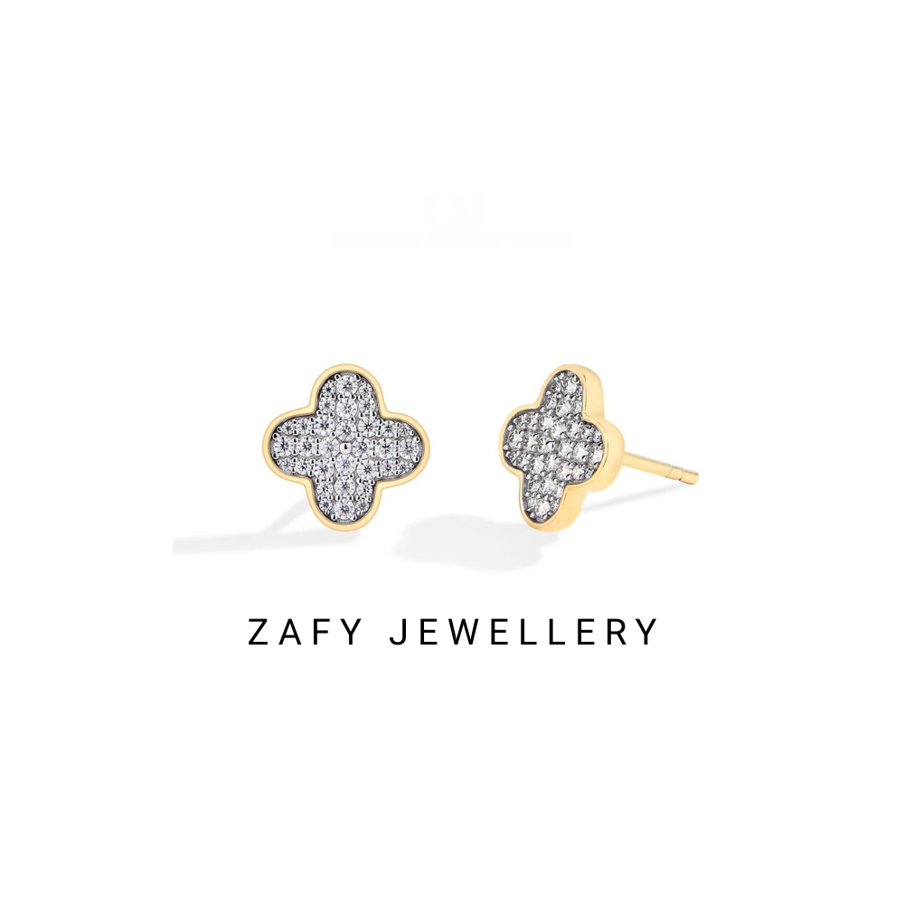 Raya Clover Spakling Round Cut Full D VVS1 Color Moissanite S925 Silver ear studs