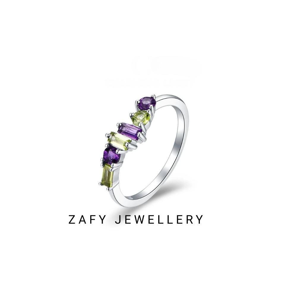 Elowen Gemstone Ring – Natural Amethyst & Peridot in 925 Sterling Silver