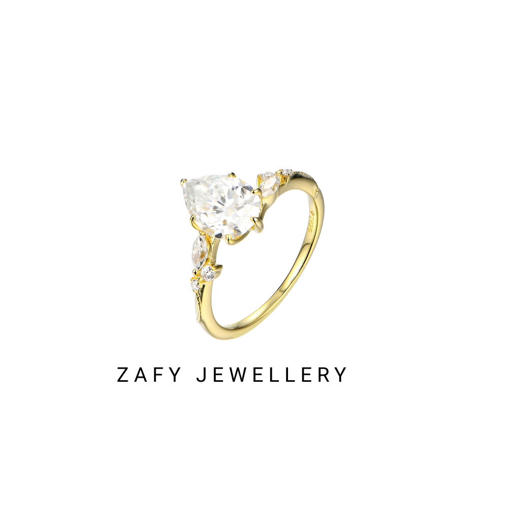 Elara Pave Pear Shape Moissanite Ring D VSS1 Color 925 Silver Pass