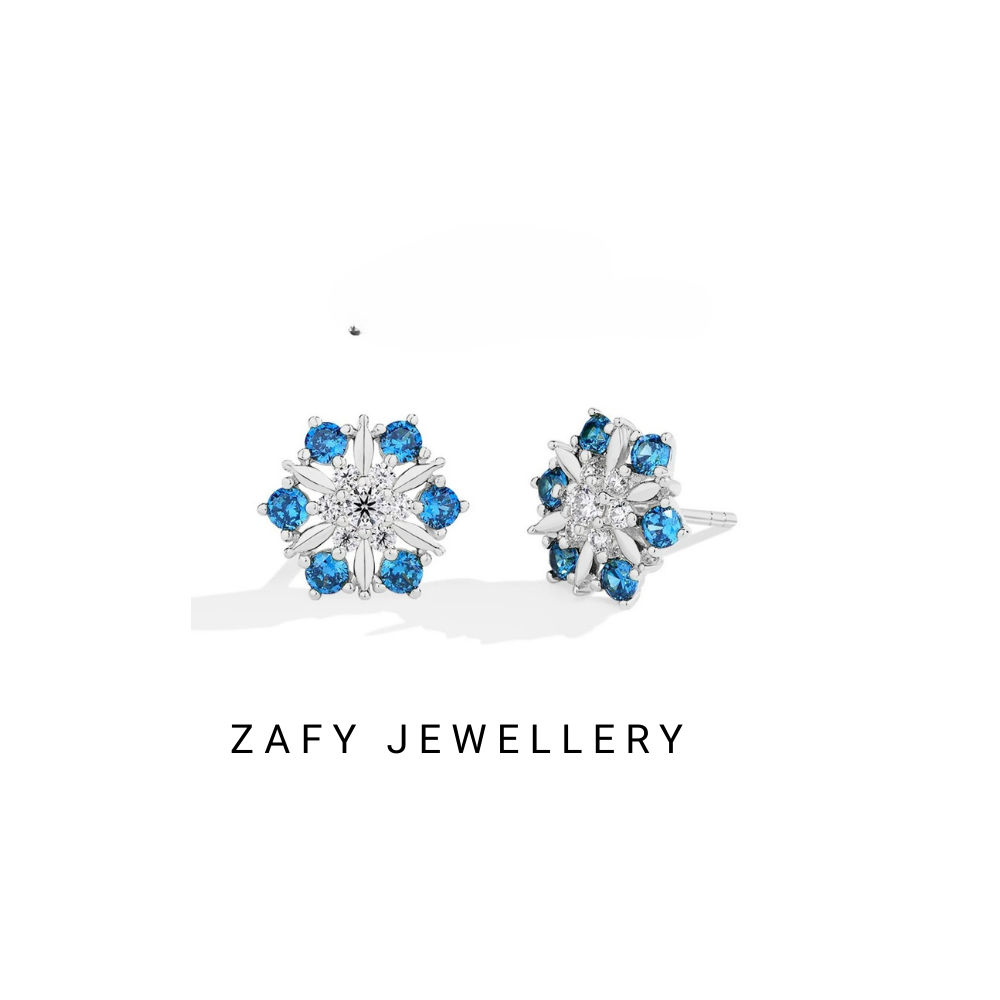 Snowdrop Moissanite Studs – 2025 Lab Blue Zircon in 925 Sterling Silver