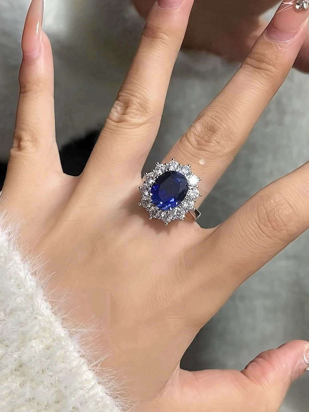 Royale Sapphire Ring – 6.0CT Oval Cut Sea Blue Gem in Classic Eternity Setting