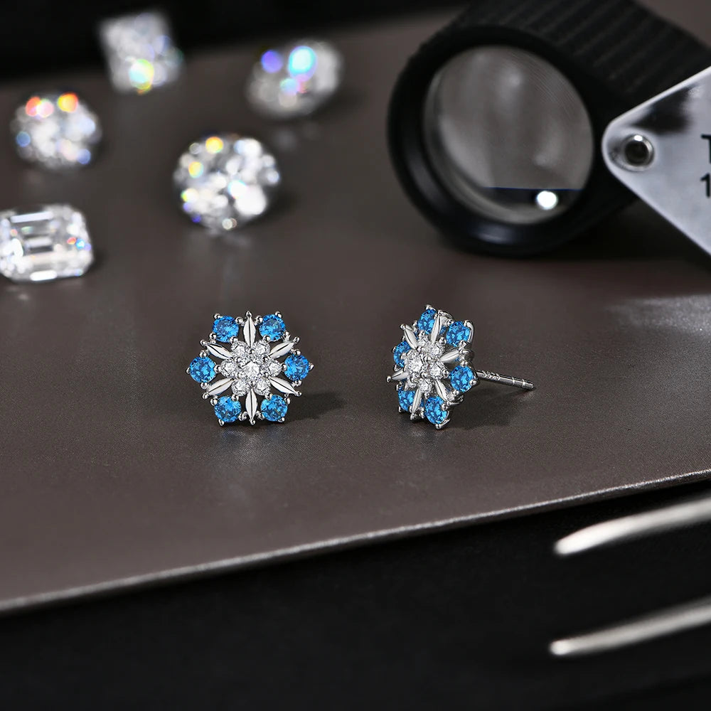 Snowdrop Moissanite Studs – 2025 Lab Blue Zircon in 925 Sterling Silver