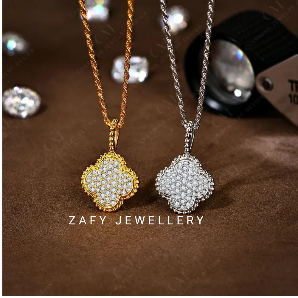 Raya Clover Spakling D VVS1 Color 925 Sterling Silver Moissanite Necklace for Women Engagement Wedding Party Jewelry With Certificed
