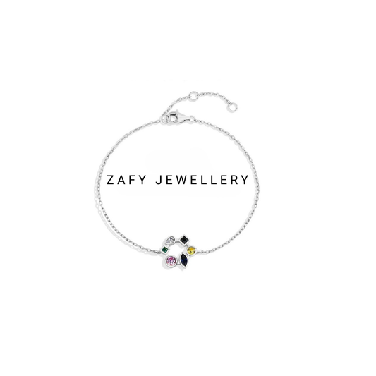 Cassia Charm Bracelet Elegant Multigem Chain Bracelet in 925 Sterling Silver