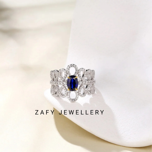 Royale Flame Ring – 925 Sterling Silver Sapphire Ruby Statement Ring