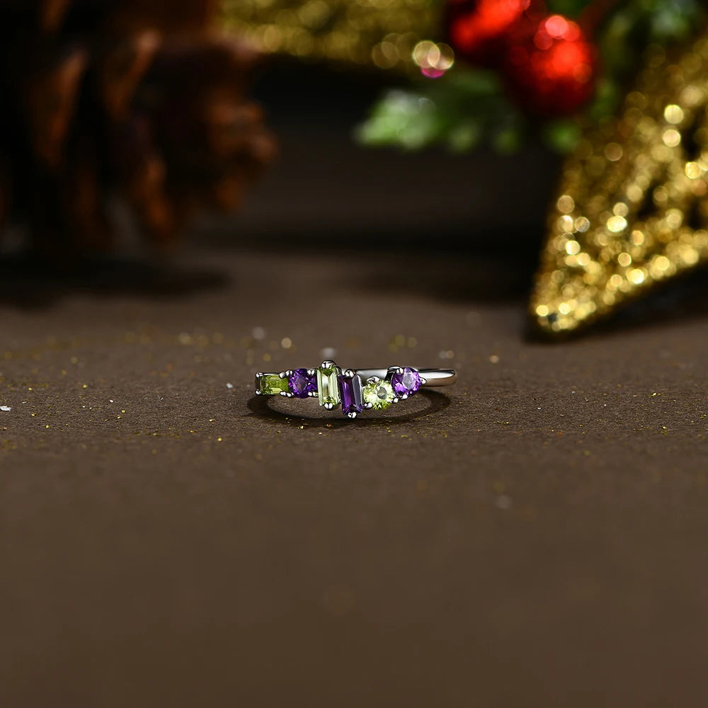 Elowen Gemstone Ring – Natural Amethyst & Peridot in 925 Sterling Silver