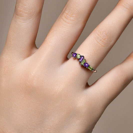 Elowen Gemstone Ring – Natural Amethyst & Peridot in 925 Sterling Silver