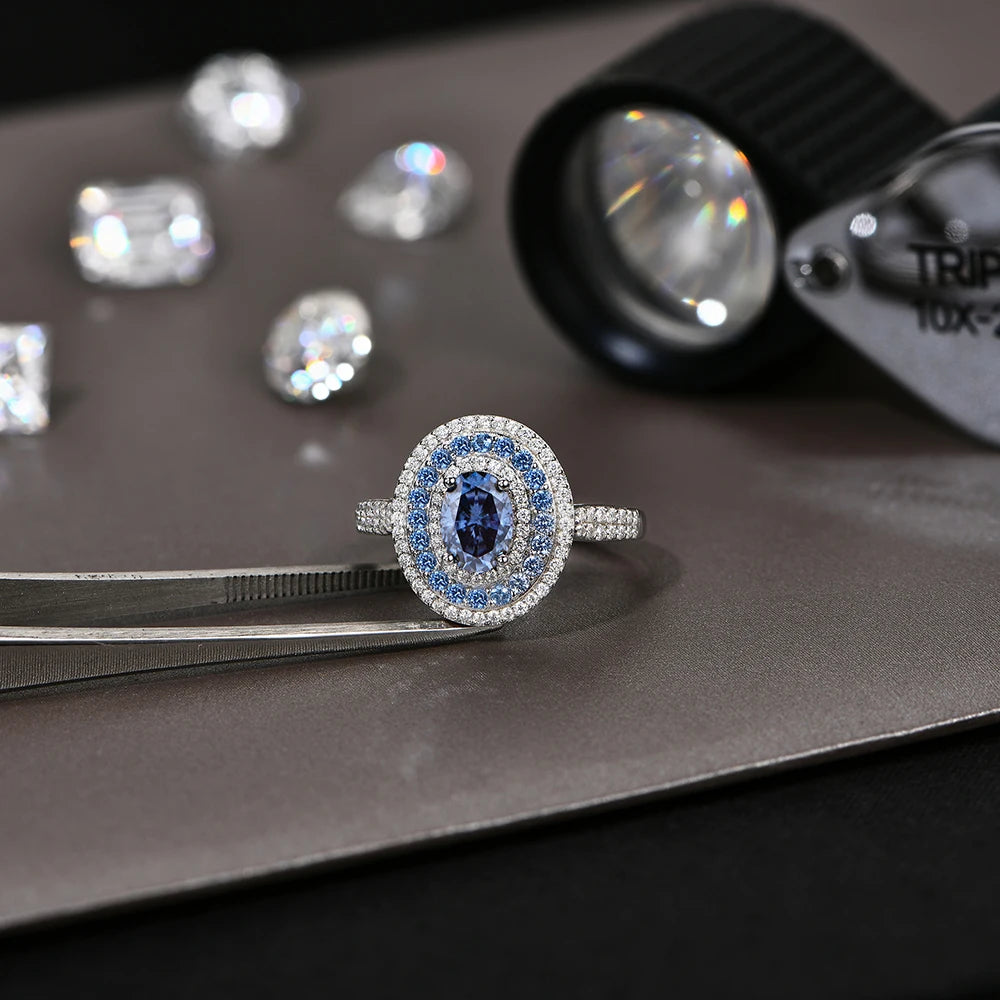Celeste Blue Moissanite Ring Lab Diamond 925 Sterling Silver