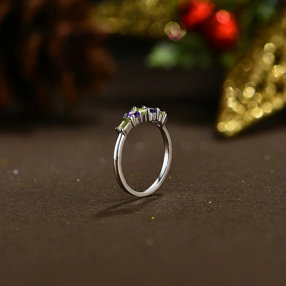 Elowen Gemstone Ring – Natural Amethyst & Peridot in 925 Sterling Silver