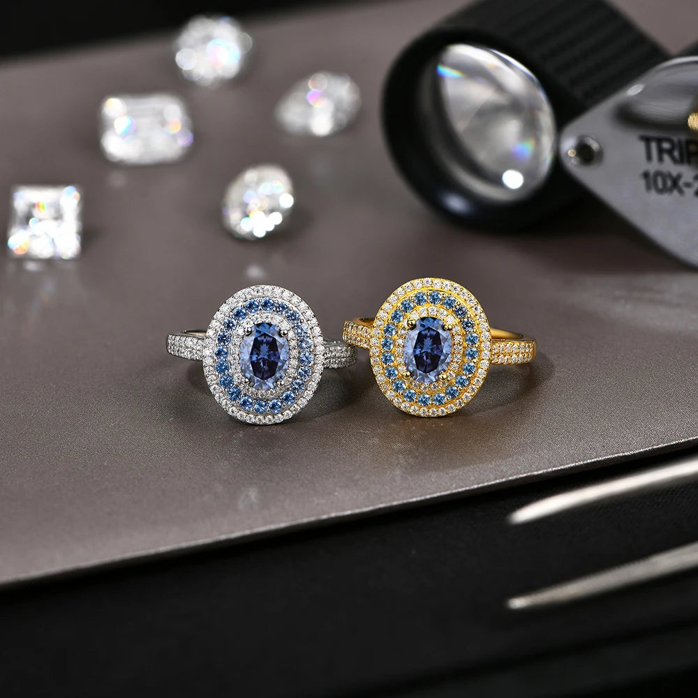 Celeste Blue Moissanite Ring Lab Diamond 925 Sterling Silver