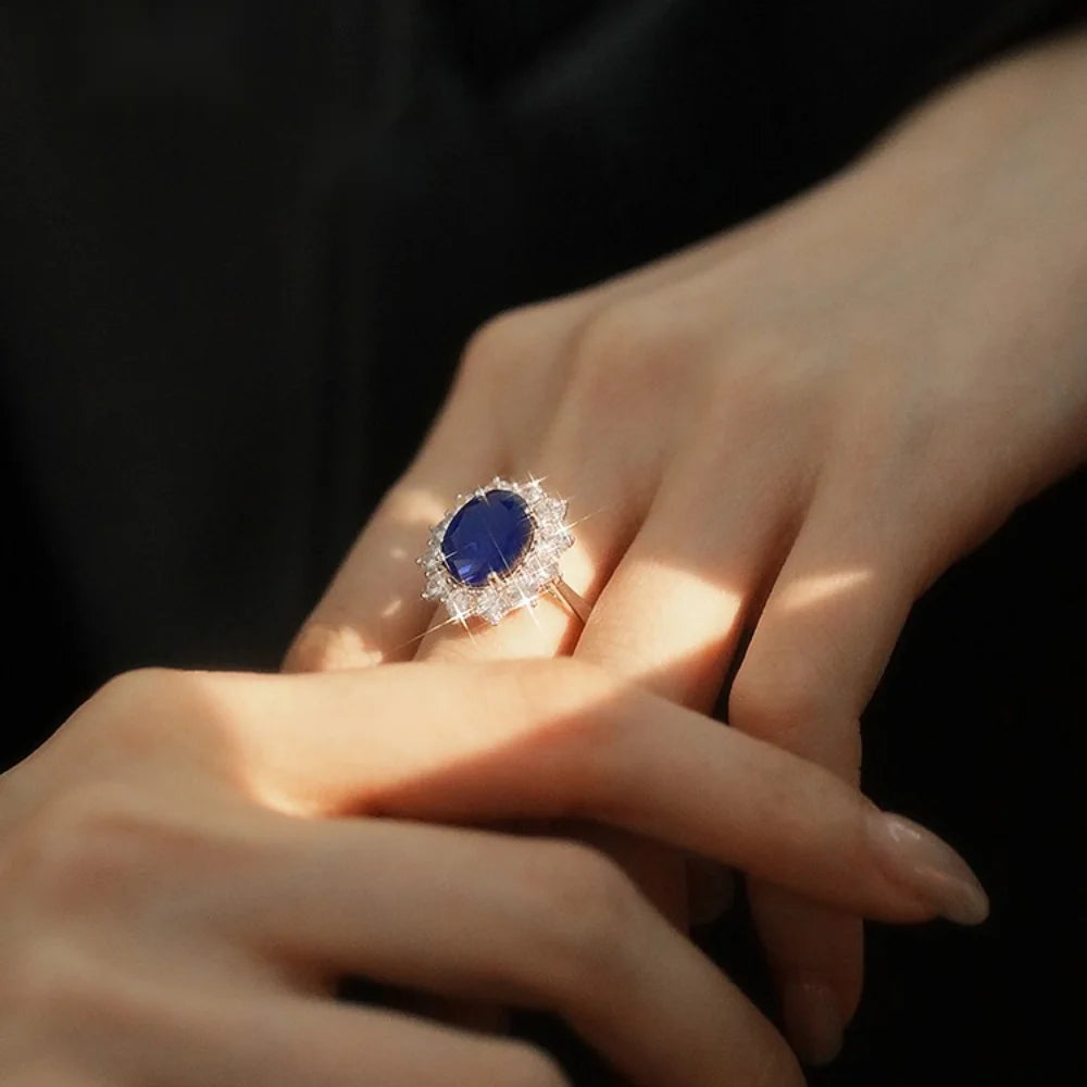 Royale Sapphire Ring – 6.0CT Oval Cut Sea Blue Gem in Classic Eternity Setting