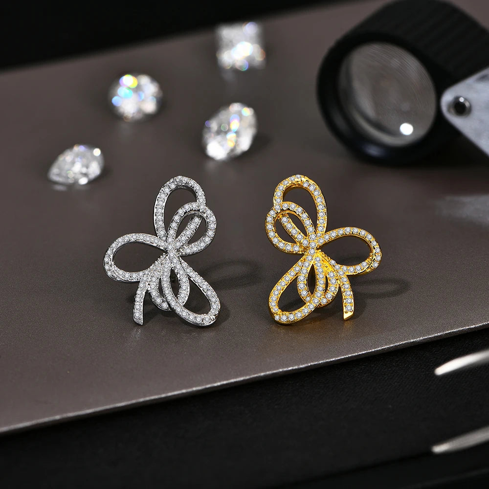 Hailey Fine Bow Knot Moissanite Stud Earrings Sparkling Lab Diamond 925 Sterling Silver