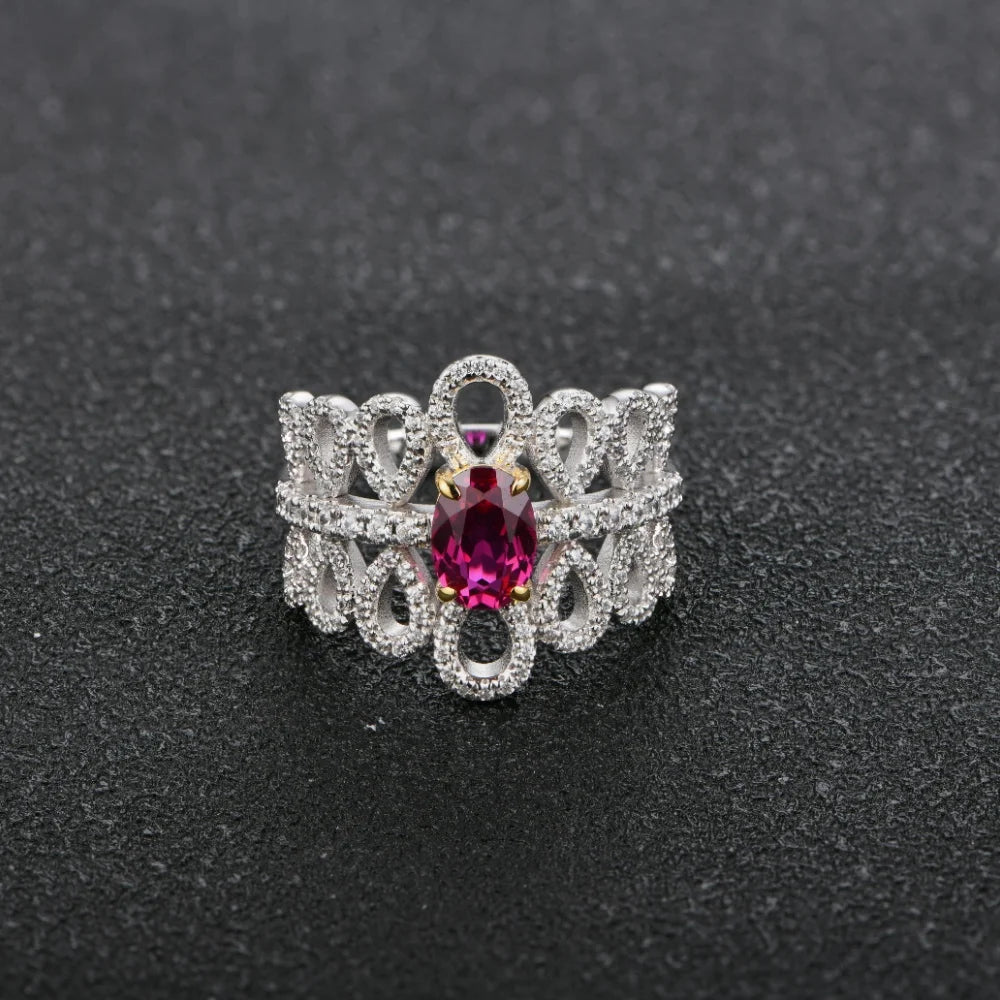 Royale Flame Ring – 925 Sterling Silver Sapphire Ruby Statement Ring