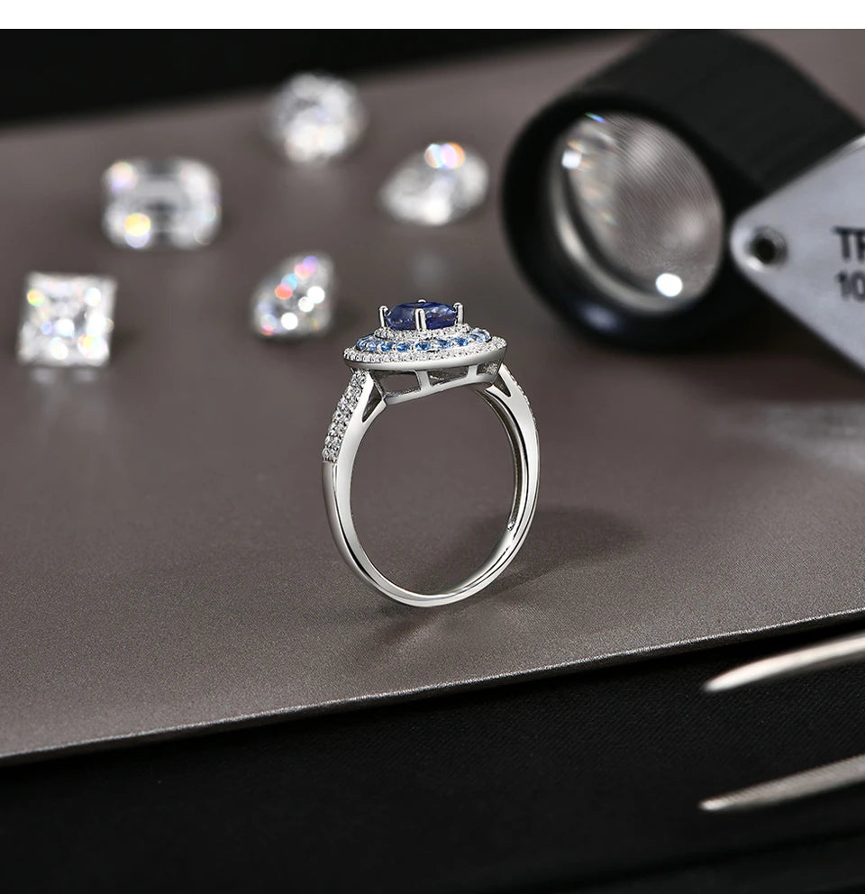 Celeste Blue Moissanite Ring Lab Diamond 925 Sterling Silver