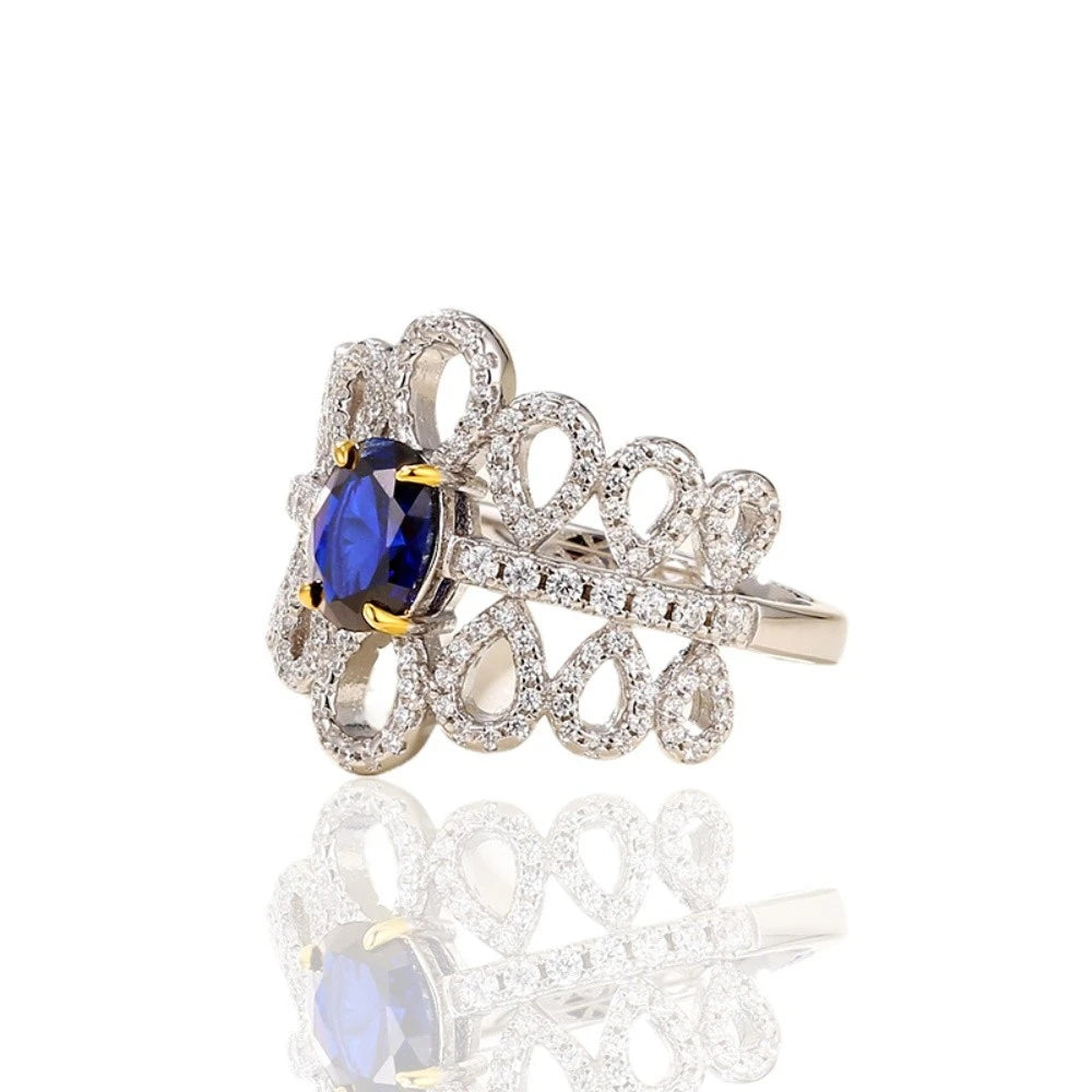 Royale Flame Ring – 925 Sterling Silver Sapphire Ruby Statement Ring