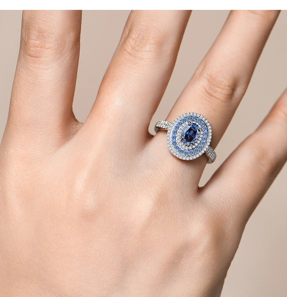 Celeste Blue Moissanite Ring Lab Diamond 925 Sterling Silver