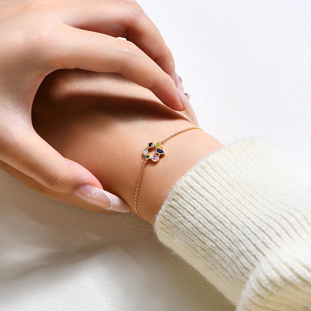Cassia Charm Bracelet Elegant Multigem Chain Bracelet in 925 Sterling Silver