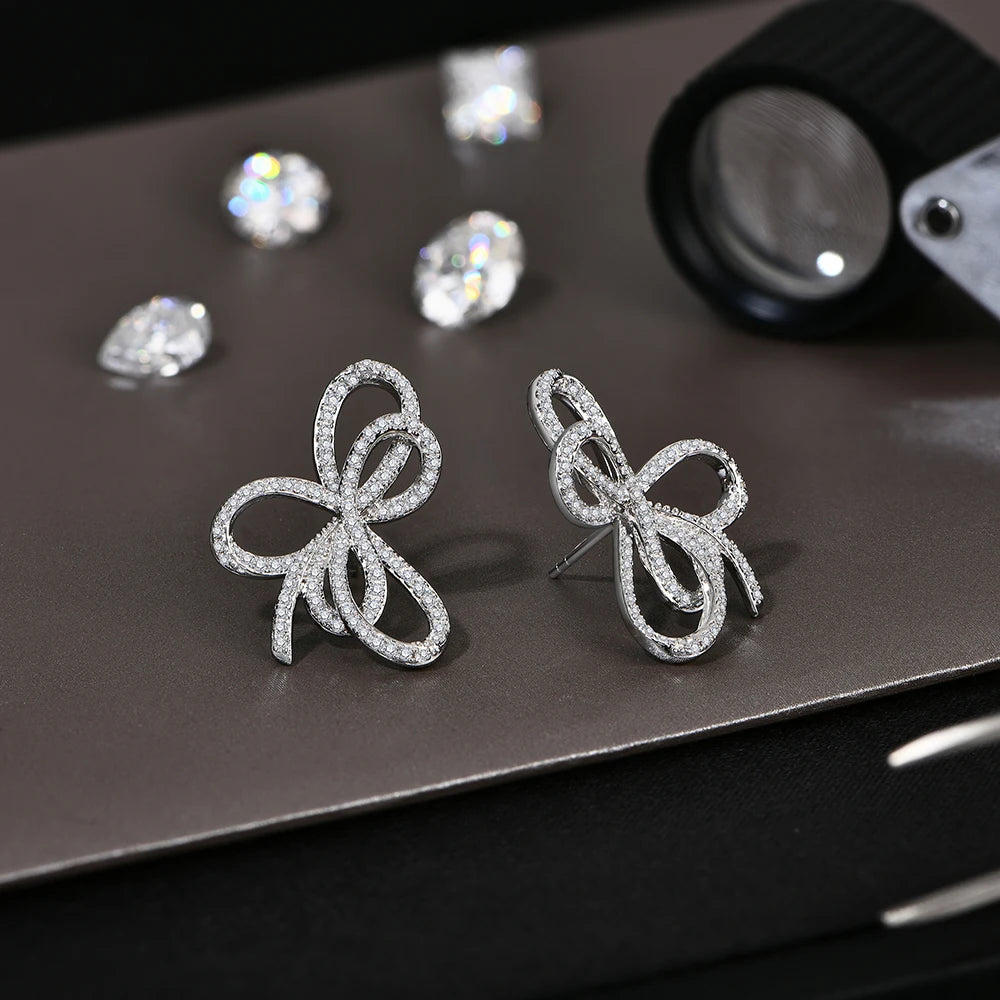 Hailey Fine Bow Knot Moissanite Stud Earrings Sparkling Lab Diamond 925 Sterling Silver