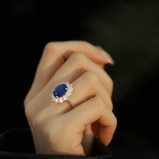 Royale Sapphire Ring – 6.0CT Oval Cut Sea Blue Gem in Classic Eternity Setting