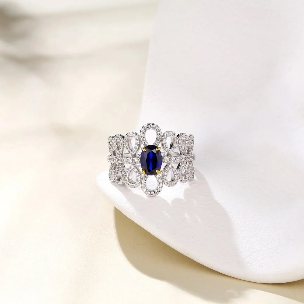 Royale Flame Ring – 925 Sterling Silver Sapphire Ruby Statement Ring