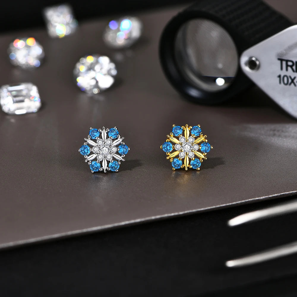 Snowdrop Moissanite Studs – 2025 Lab Blue Zircon in 925 Sterling Silver